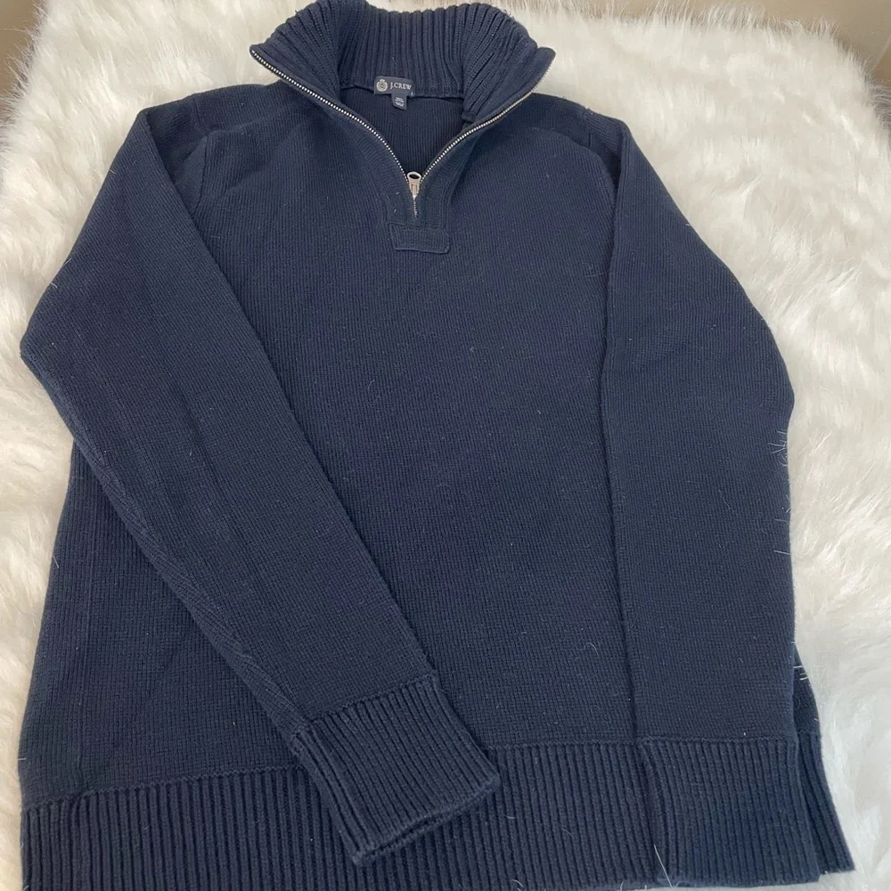 J crew cotton Men's Navy quarter zip Blue Sweater large
